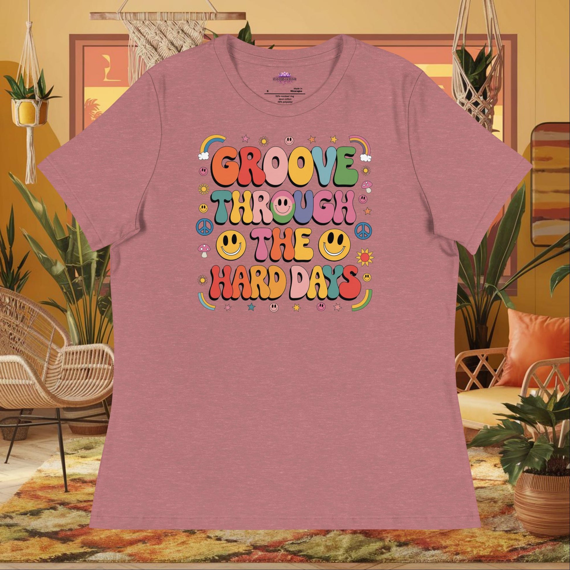 “Groove Through the Hard Days” women’s relaxed fit t-shirt with strength and self-care message