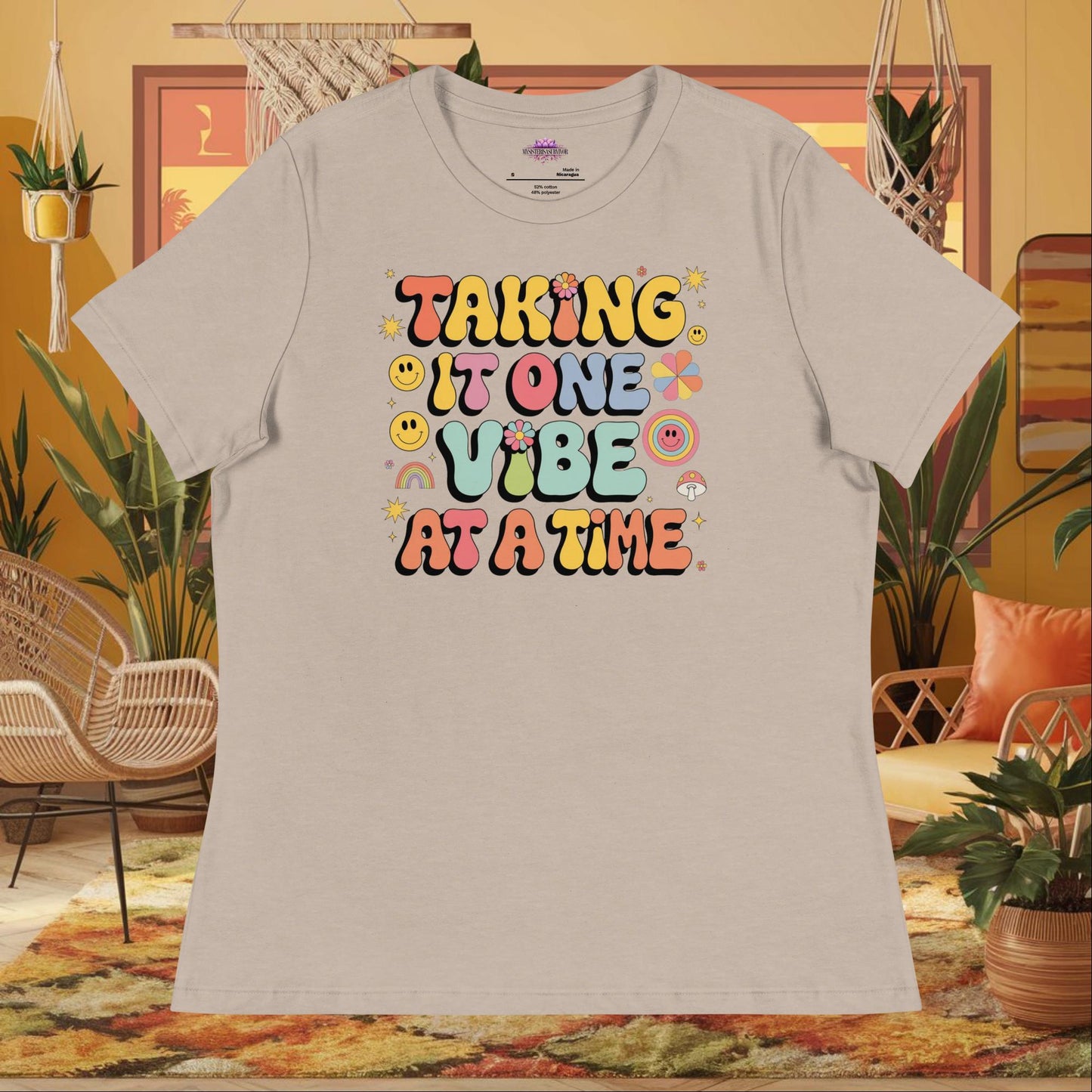 “Taking It One Vibe at a Time” women’s relaxed t-shirt with emotional wellness message