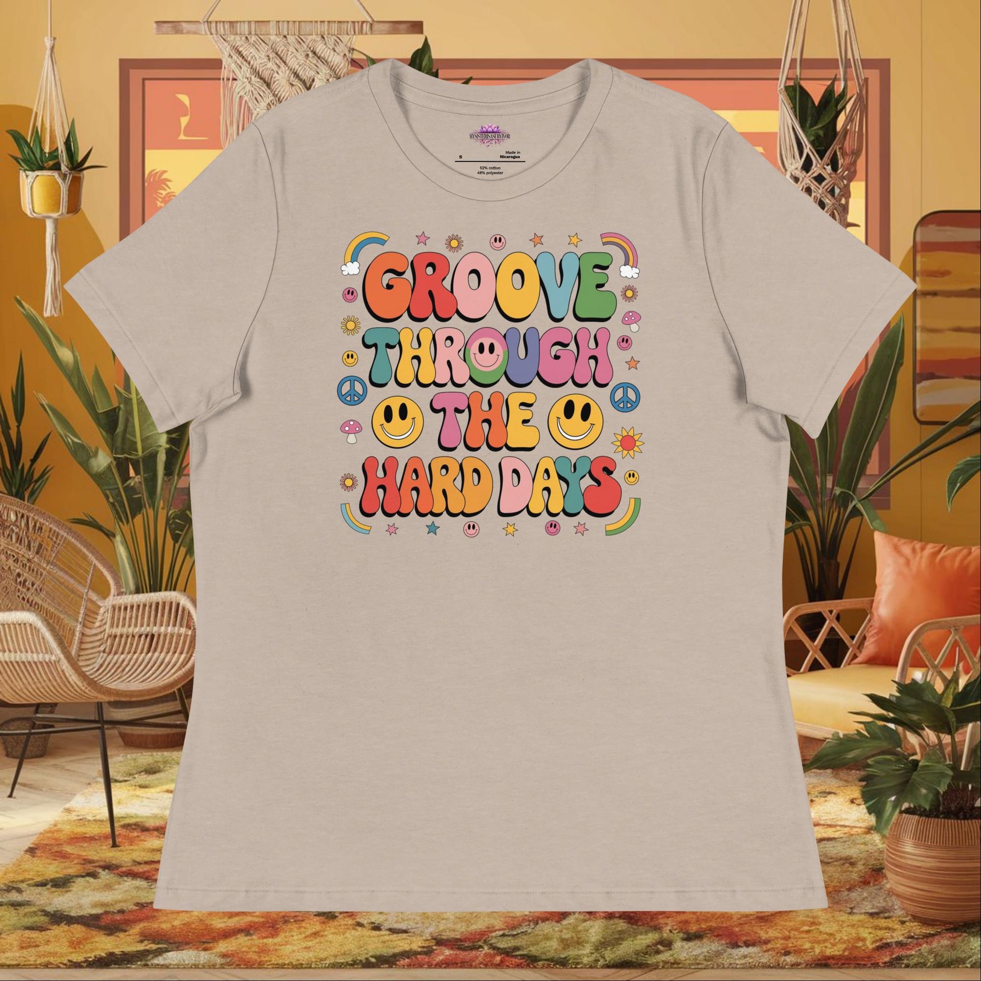 “Groove Through the Hard Days” women’s relaxed fit t-shirt with strength and self-care message