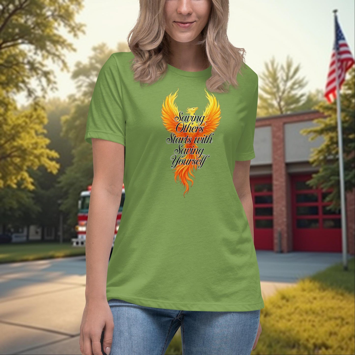 Saving Others Starts With Saving Yourself firefighter support tee for women, emotional wellness shirt