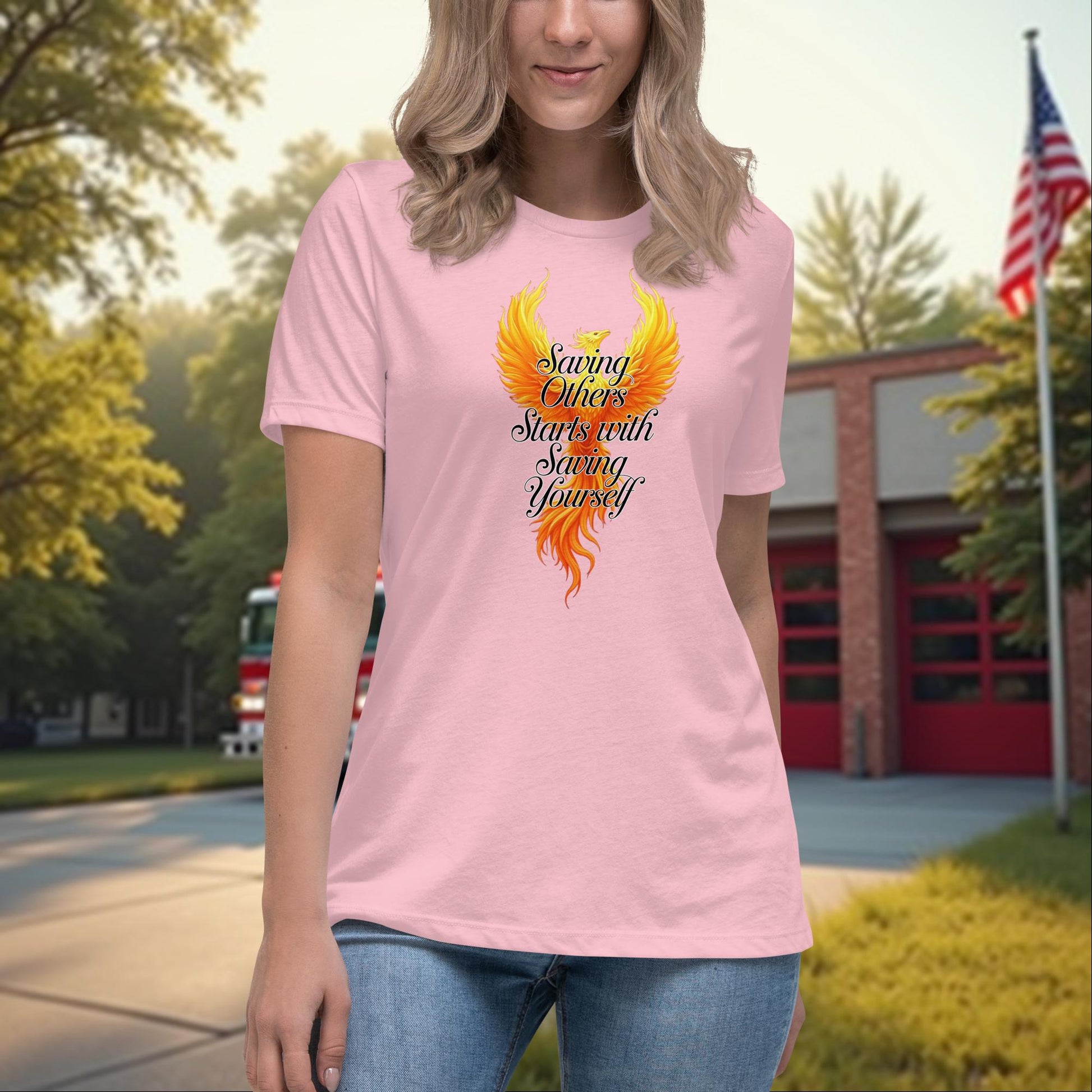 Saving Others Starts With Saving Yourself firefighter support tee for women, emotional wellness shirt