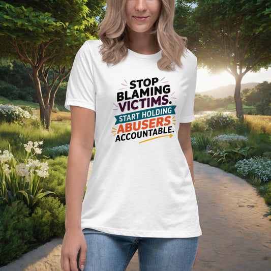 Stop Blaming Victims women's t-shirt, personalized justice and accountability shirt for abuse awareness