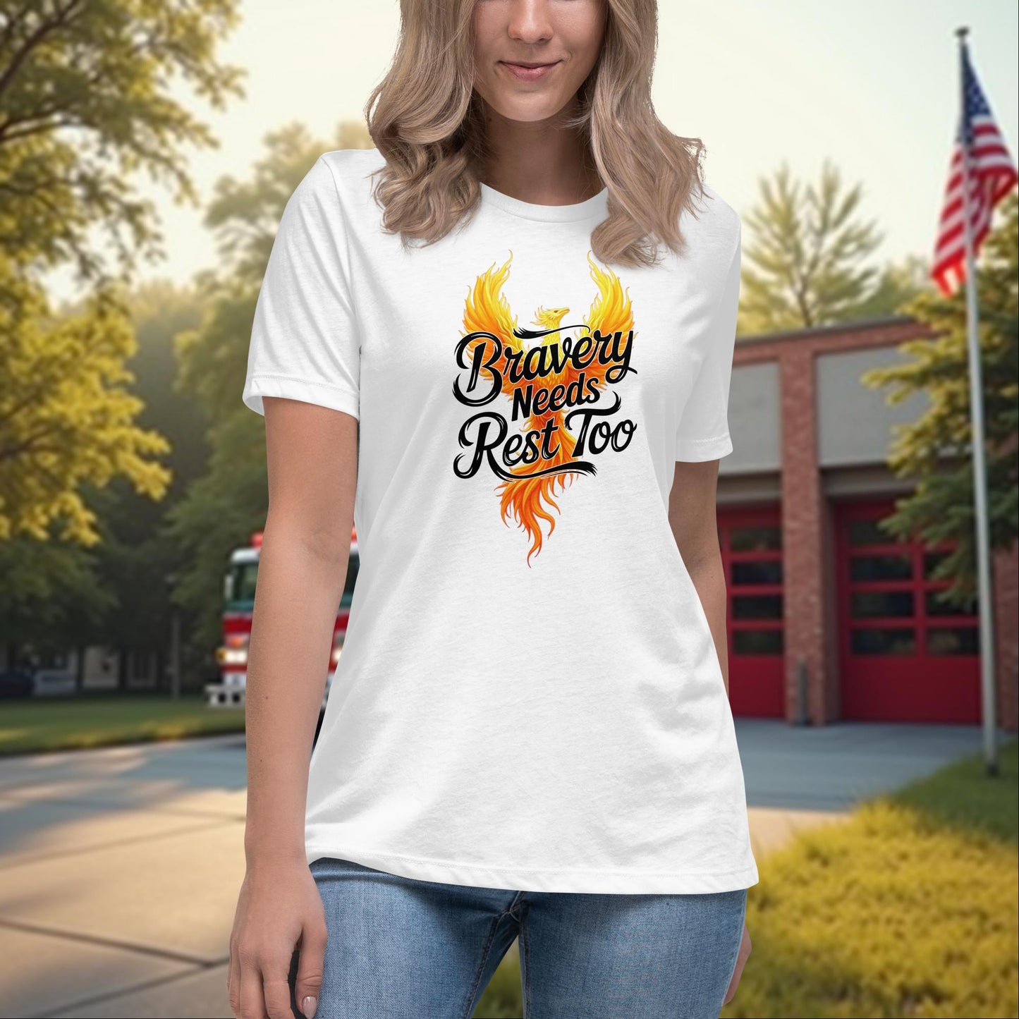 Bravery Needs Rest Too firefighter women’s relaxed tee, mental health and wellness support shirt