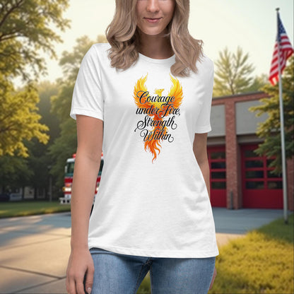 Courage Under Fire firefighter tribute t-shirt for women, emotional support and awareness shirt