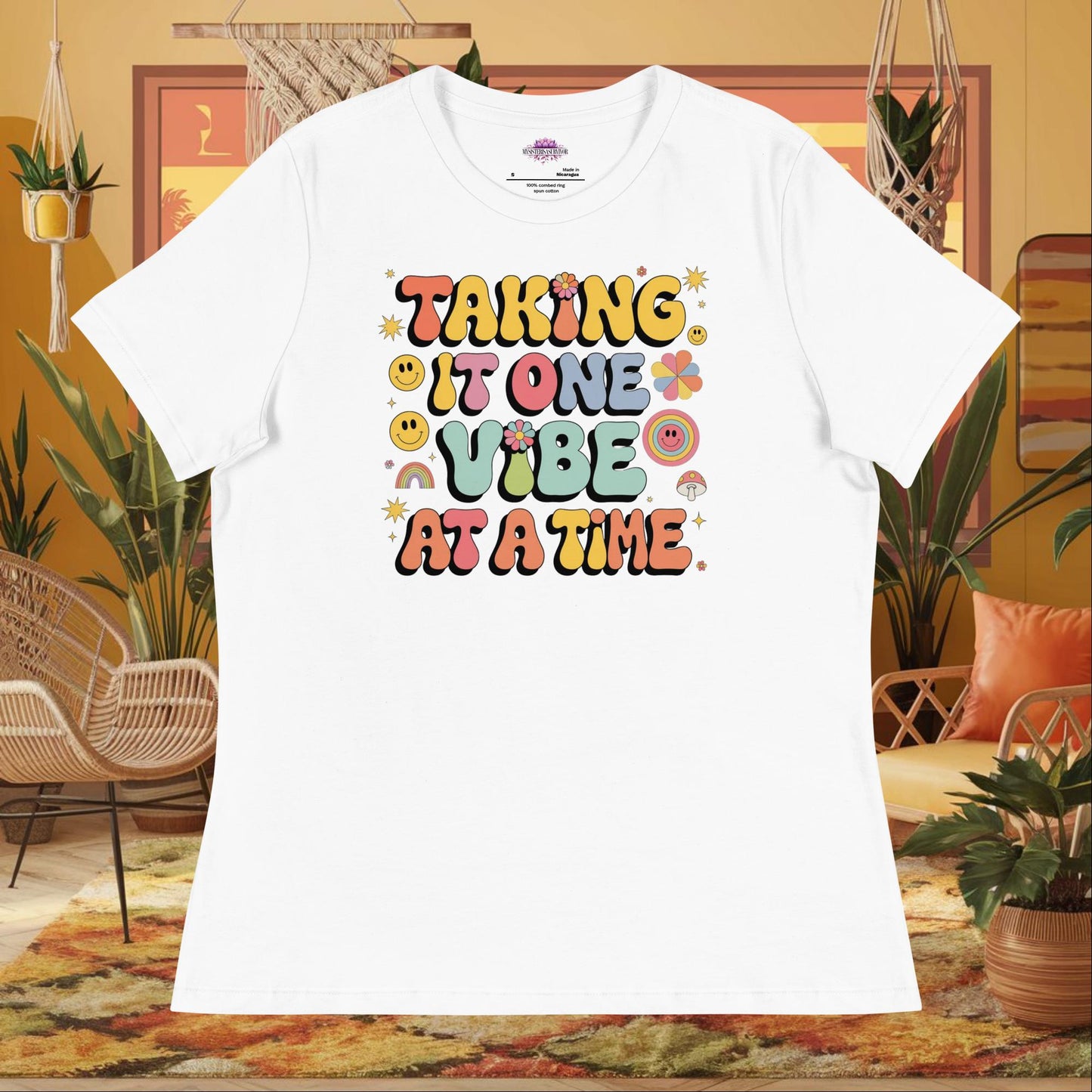 “Taking It One Vibe at a Time” women’s relaxed t-shirt with emotional wellness message