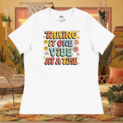 “Taking It One Vibe at a Time” women’s relaxed t-shirt with emotional wellness message