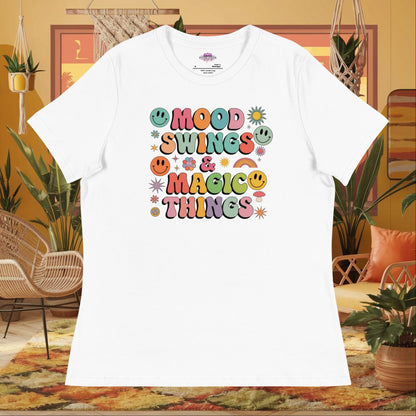 “Mood Swings & Magic Things” women’s relaxed fit tee with whimsical self-care design