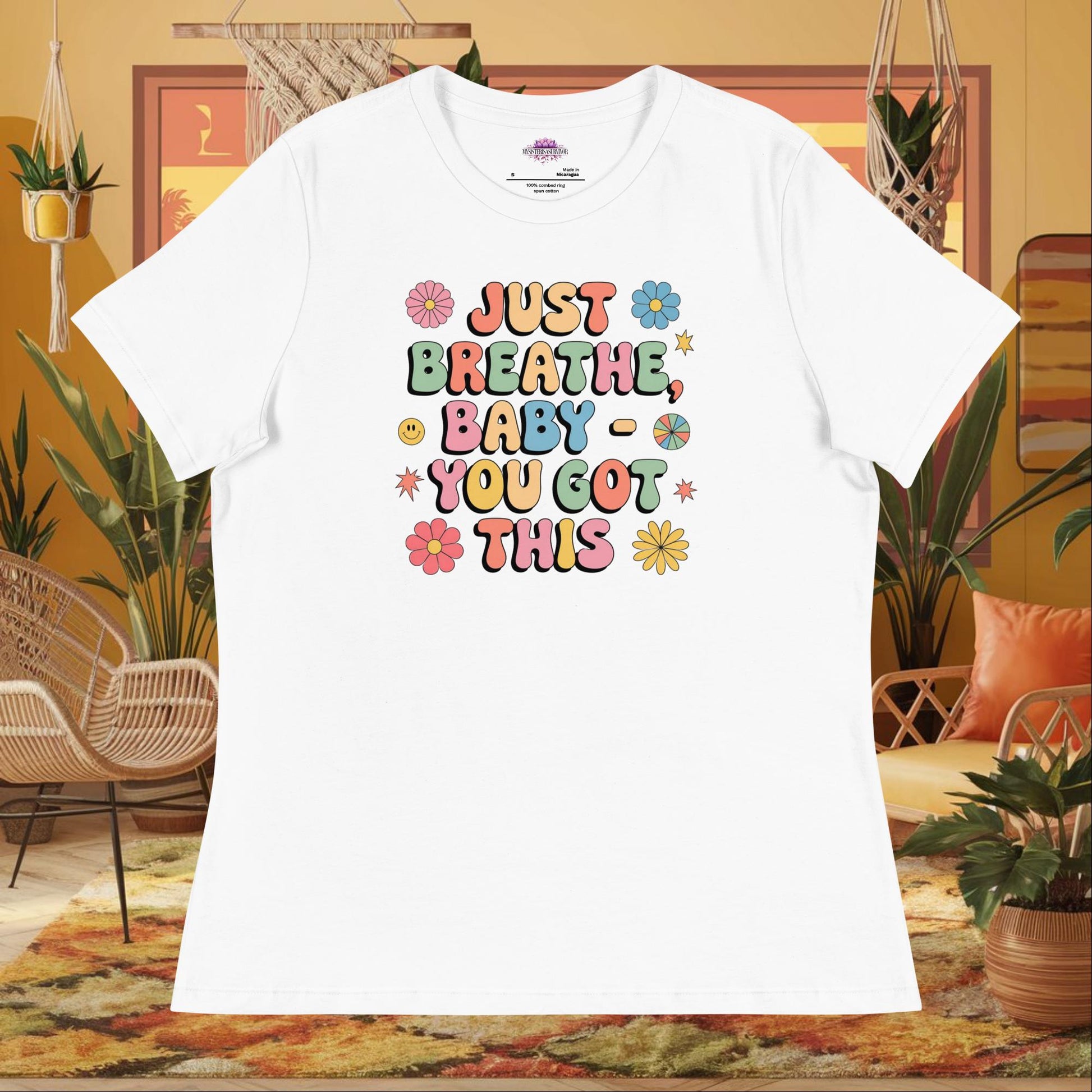 “Just Breathe, Baby You Got This” women’s relaxed t-shirt with anxiety support affirmation design