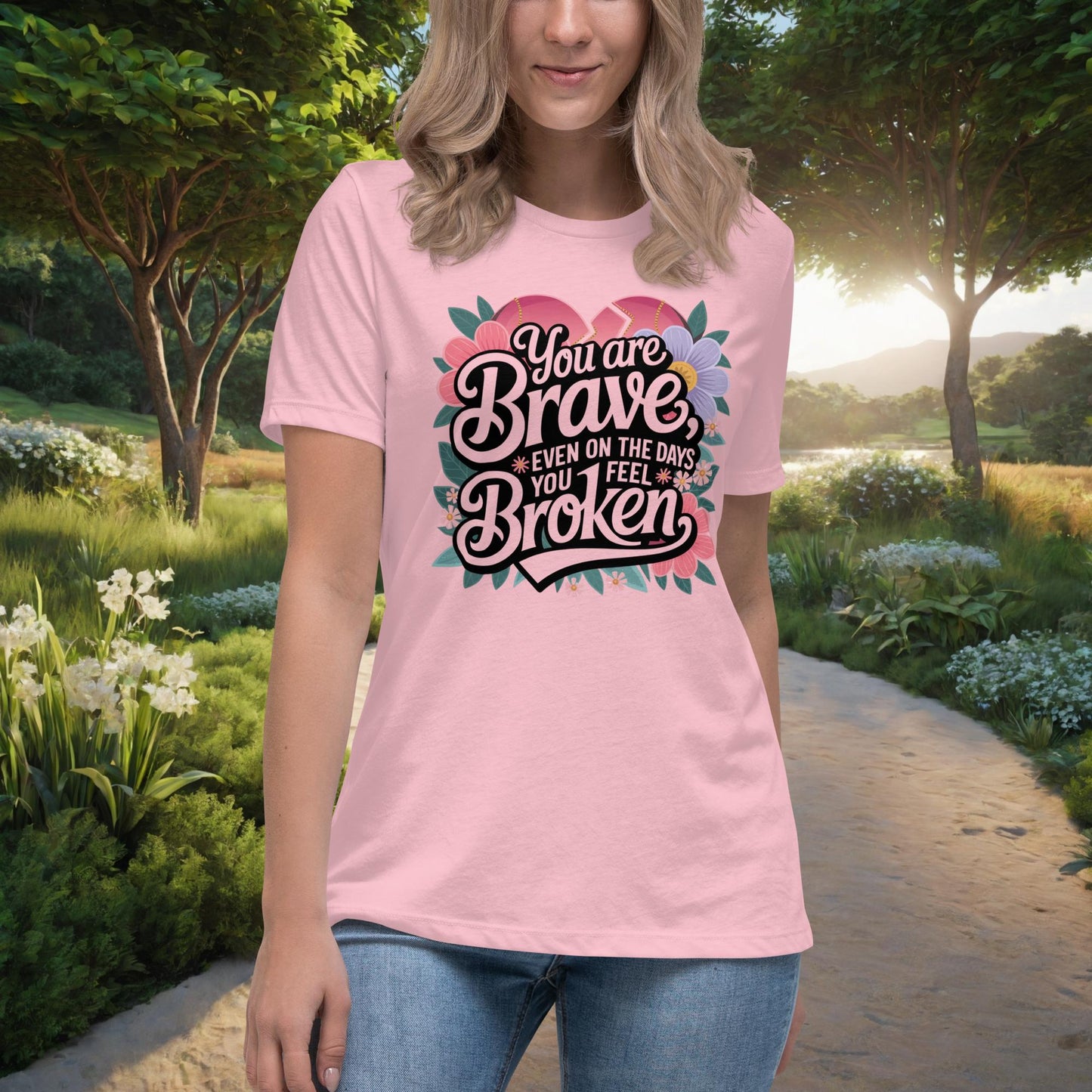 You Are Brave, Even On The Days You Feel Broken Women's Relaxed T-Shirt, Personalized Empowerment Shirt for Mental Health Support - MySisterIsASurvivor