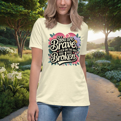 You Are Brave, Even On The Days You Feel Broken Women's Relaxed T-Shirt, Personalized Empowerment Shirt for Mental Health Support - MySisterIsASurvivor