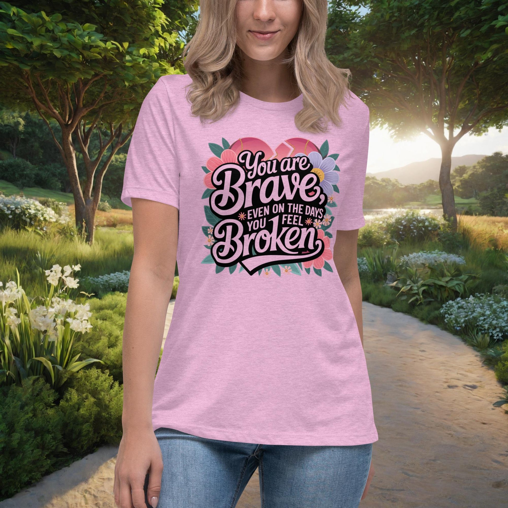 You Are Brave, Even On The Days You Feel Broken Women's Relaxed T-Shirt, Personalized Empowerment Shirt for Mental Health Support - MySisterIsASurvivor