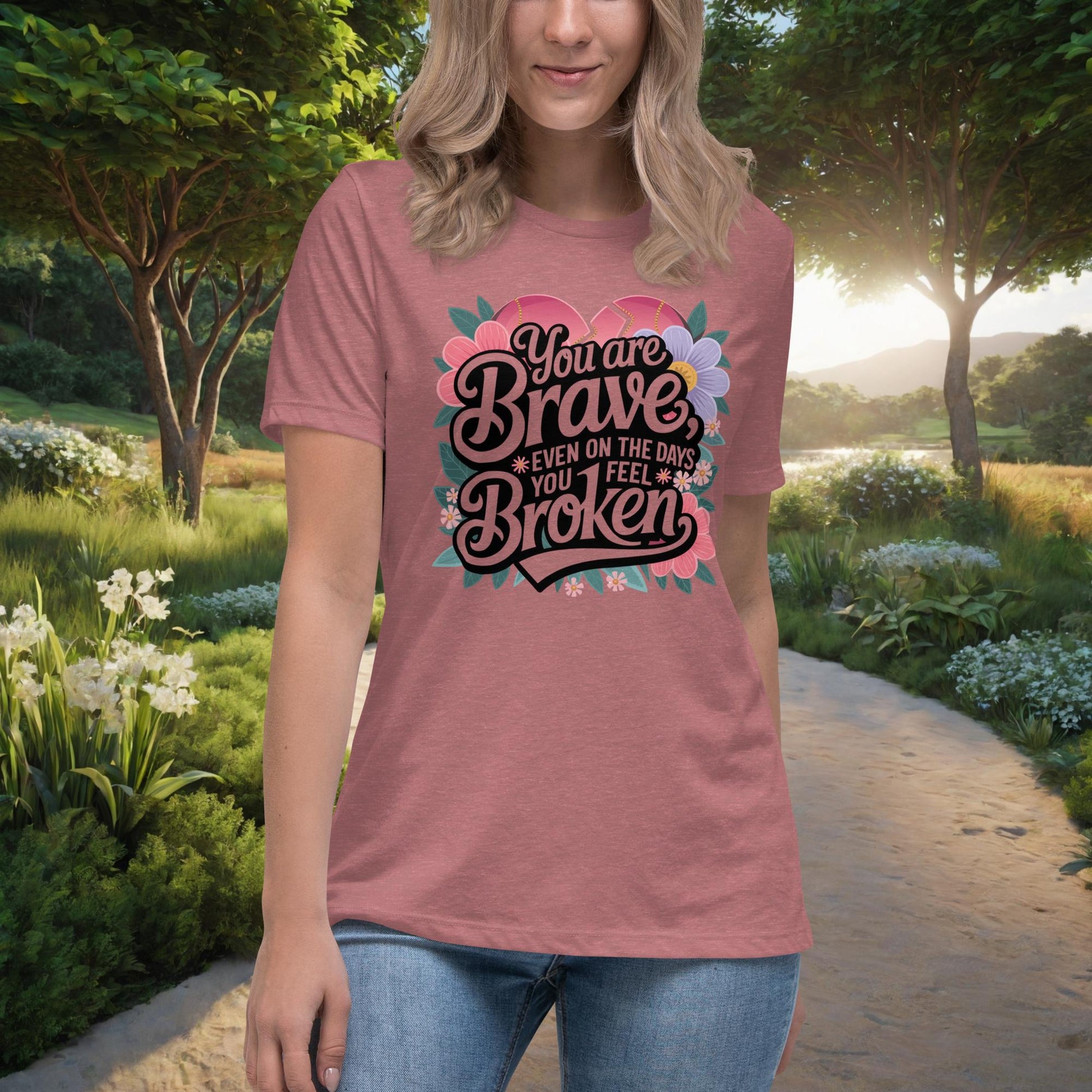 You Are Brave, Even On The Days You Feel Broken Women's Relaxed T-Shirt, Personalized Empowerment Shirt for Mental Health Support - MySisterIsASurvivor