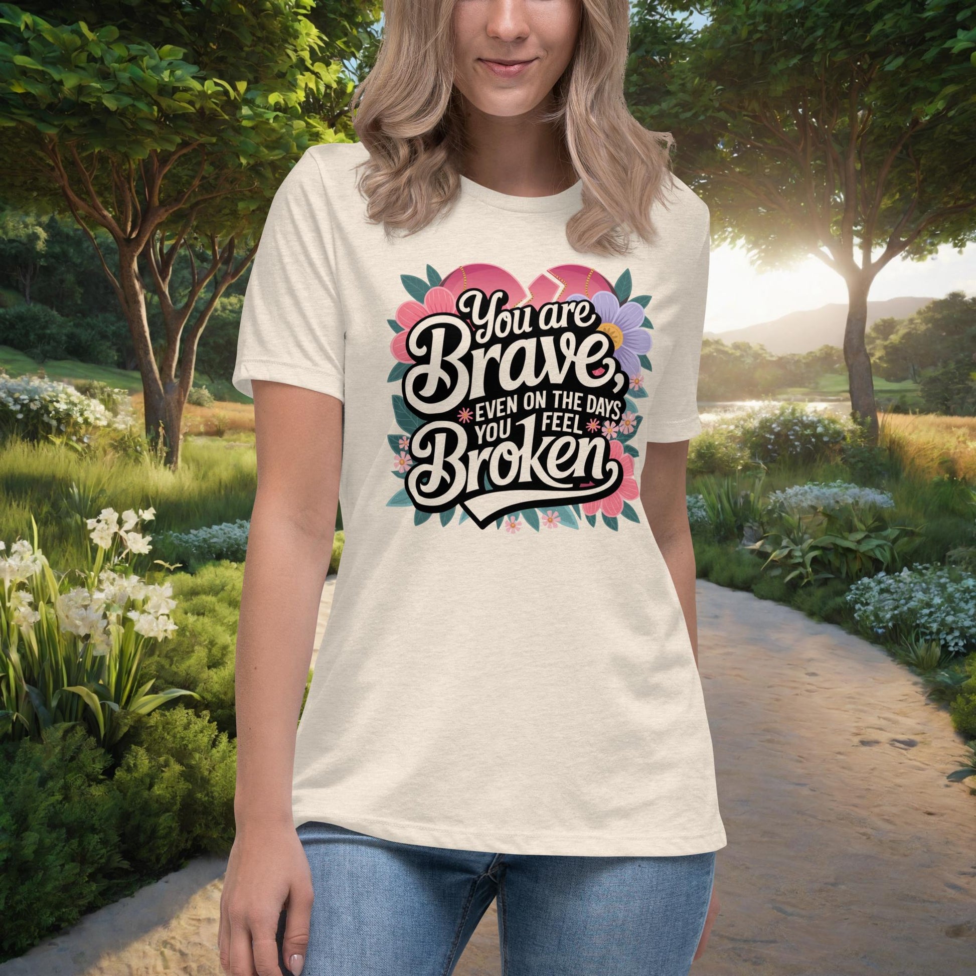 You Are Brave, Even On The Days You Feel Broken Women's Relaxed T-Shirt, Personalized Empowerment Shirt for Mental Health Support - MySisterIsASurvivor