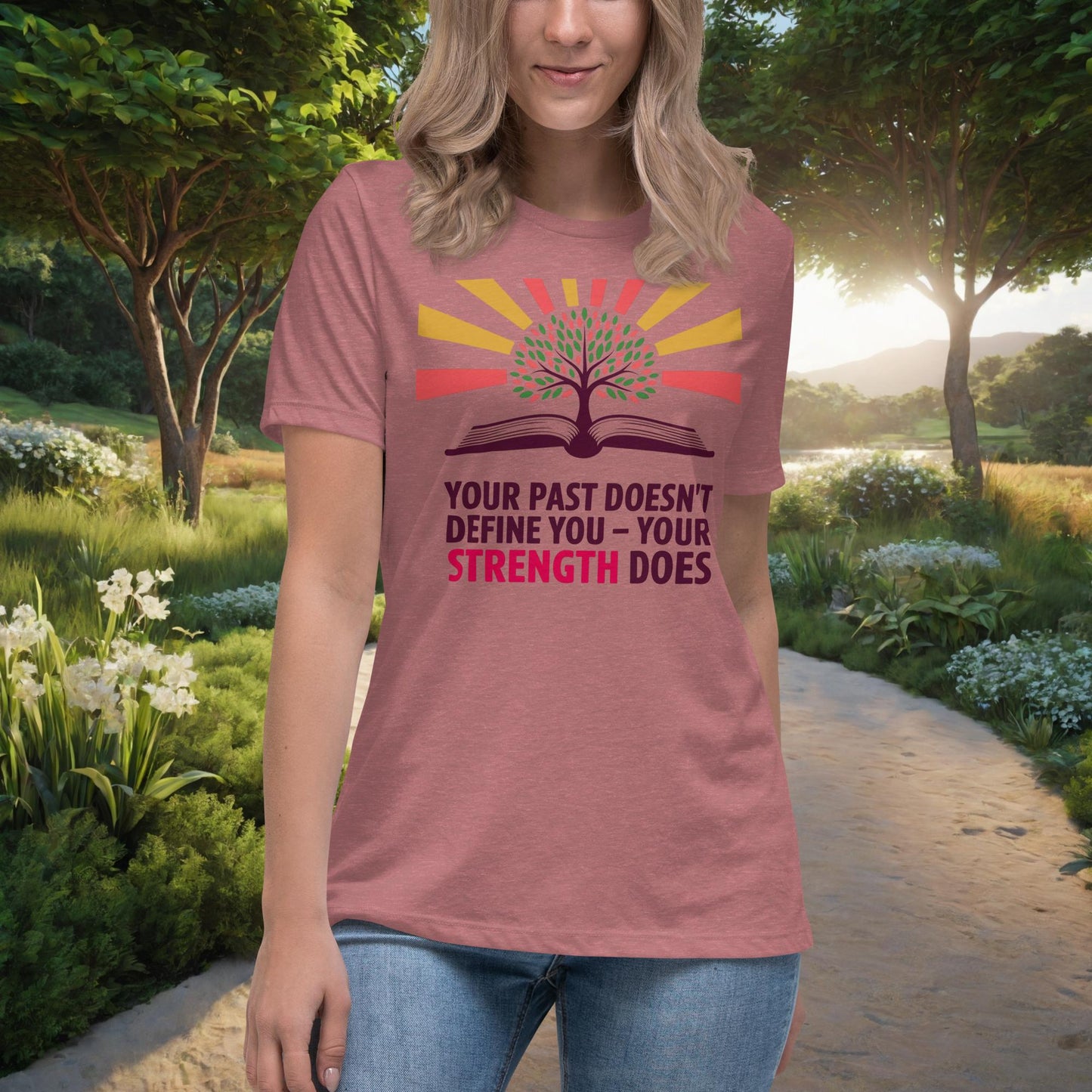 Your Past Doesn’t Define You - Your Strength Does Women's Relaxed T-Shirt, Personalized Empowerment Shirt for Trauma Survivors - MySisterIsASurvivor