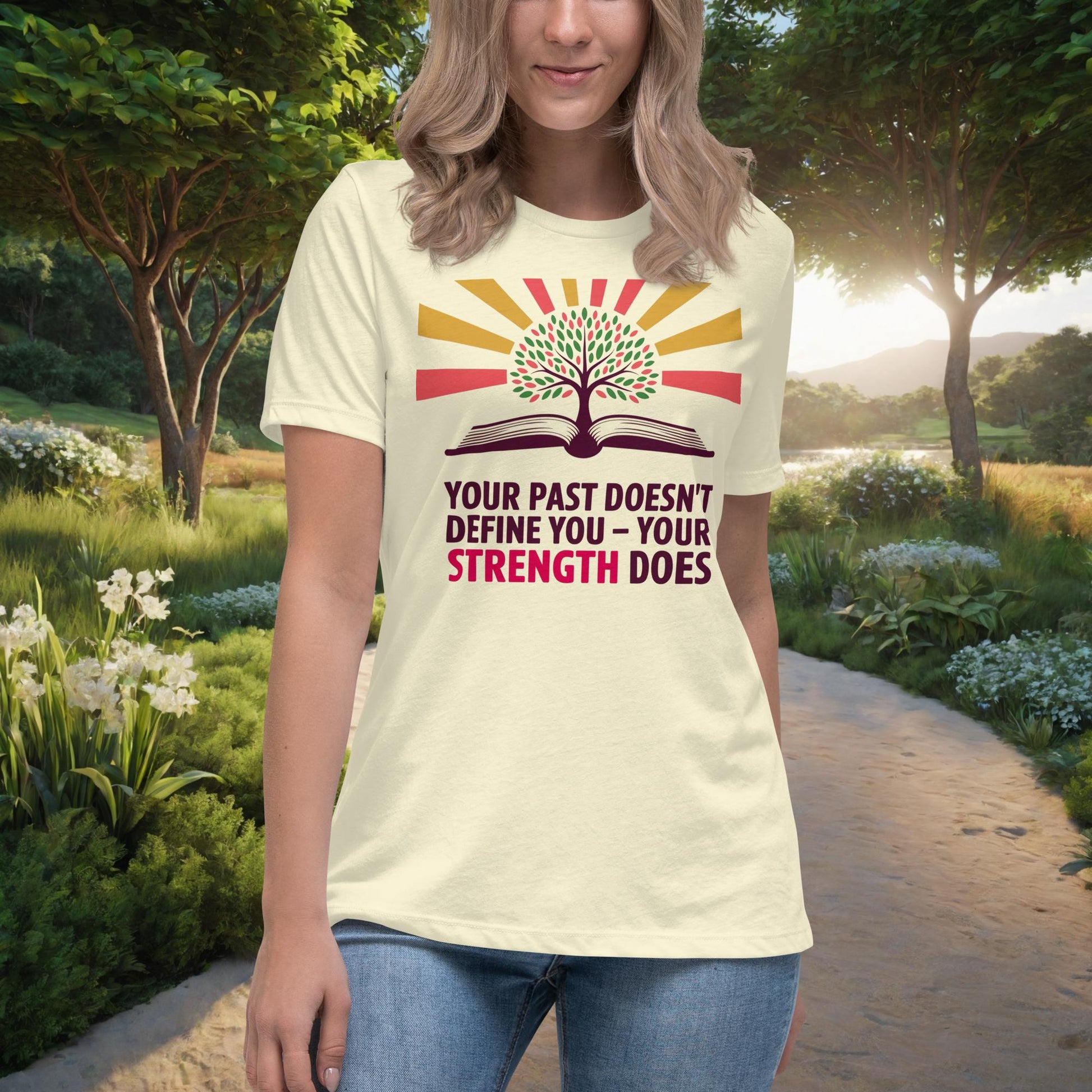 Your Past Doesn’t Define You - Your Strength Does Women's Relaxed T-Shirt, Personalized Empowerment Shirt for Trauma Survivors - MySisterIsASurvivor
