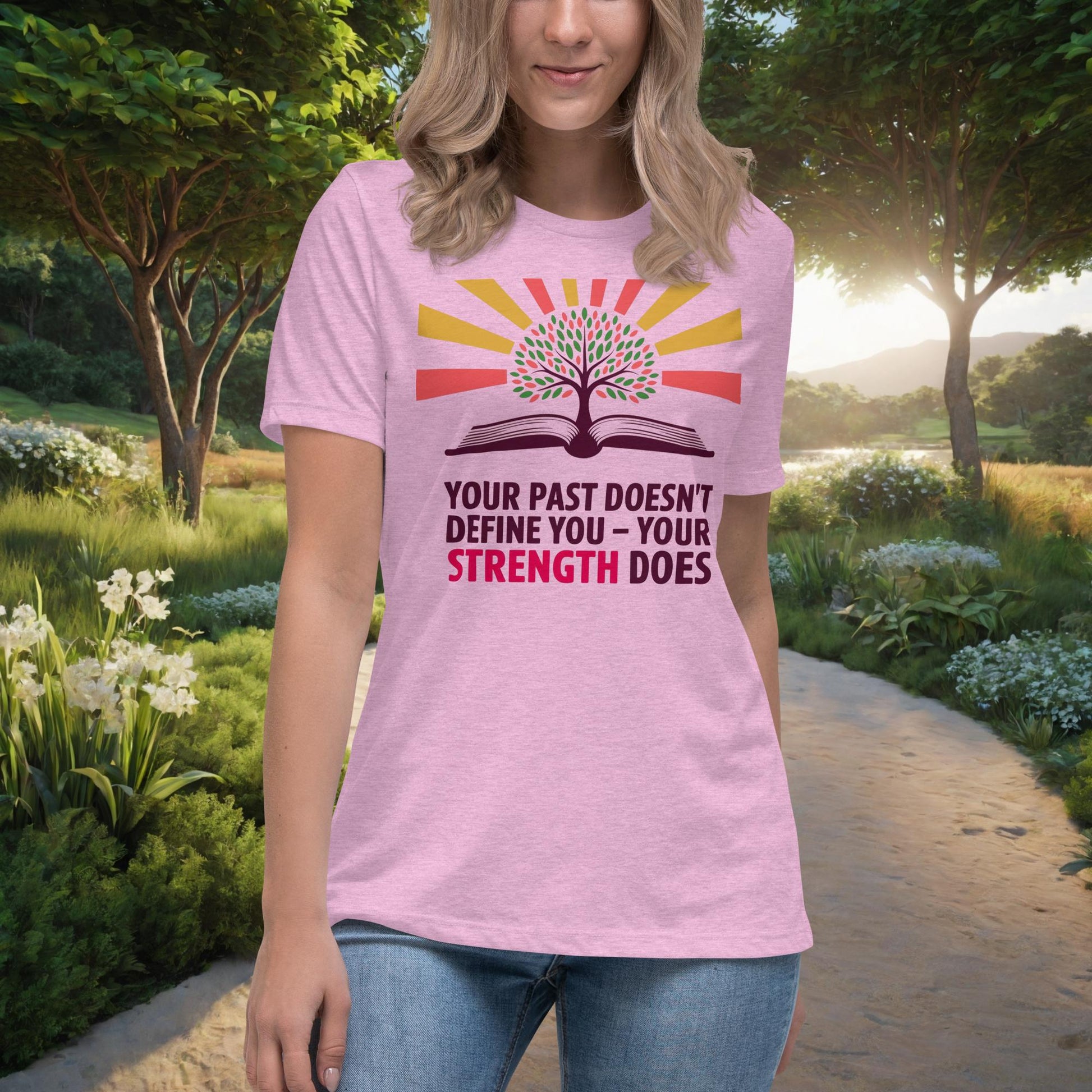 Your Past Doesn’t Define You - Your Strength Does Women's Relaxed T-Shirt, Personalized Empowerment Shirt for Trauma Survivors - MySisterIsASurvivor